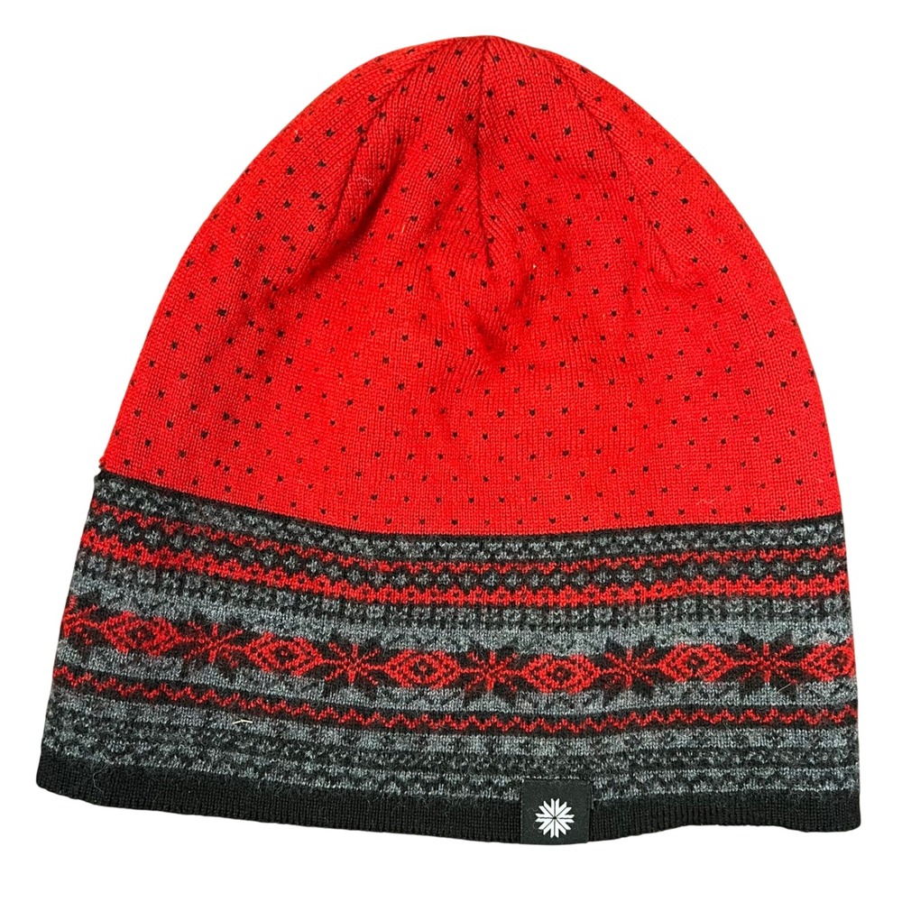 Icewear Iceland Heimaey Red Merino Wool Fair Isle Nordic Beanie Hat 48291